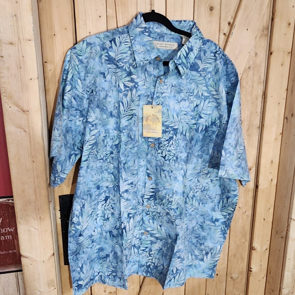 NWT VTG Island Republic Mens XXL Shirt  Tropical Leaf Batik Cotton Button Down